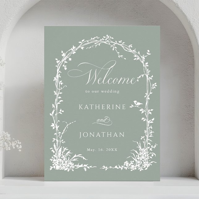 Floral Arch Garden Wedding Sage Green Welcome  Poster (Von Creator hochgeladen)