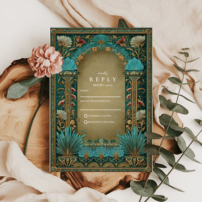 Floral Arch Islamic Wedding RSVP Karte (Von Creator hochgeladen)