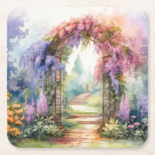 Floral Arch Landscape Rechteckiger Pappuntersetzer (Vorderseite)