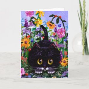 Floral Art Black Tuxedo Cat Blume Creationarts Karte