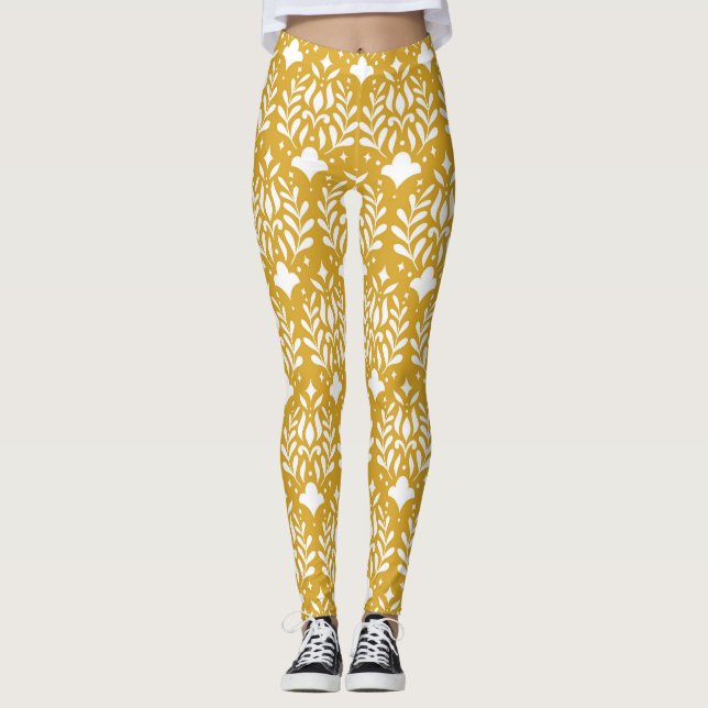 Floral Art Deco: Moderne Damaskus Leggings (Vorderseite)
