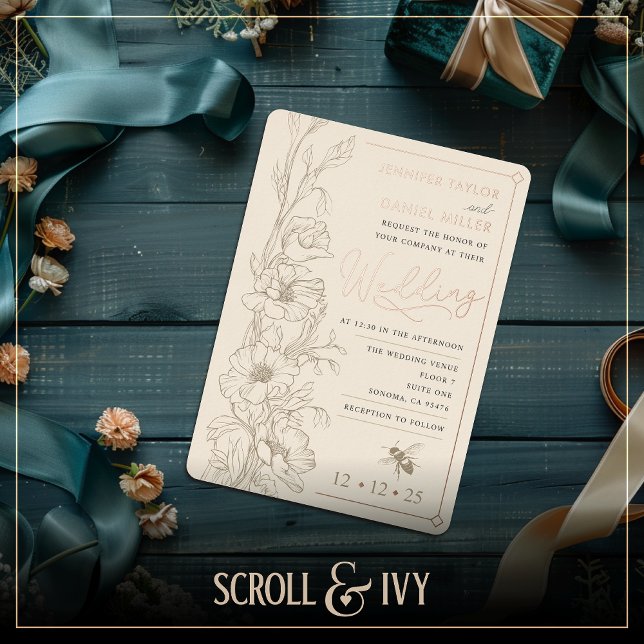 Floral Art Deco Rustikales Cornmér Hochzeit Einlad Folieneinladung (Von Creator hochgeladen)