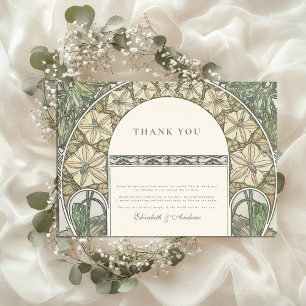 Floral Art Nouveau Grüne Hochzeit Dankeskarte