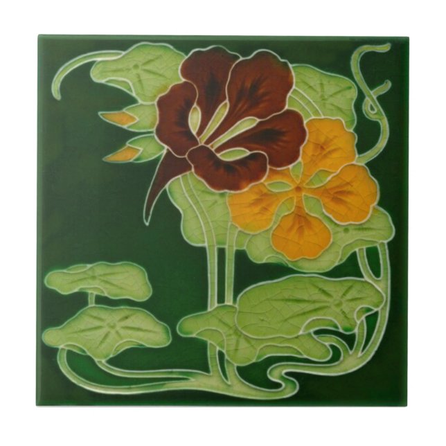 Floral Art Nouveau Olivant c 1900 Reproduction Fliese (Vorderseite)