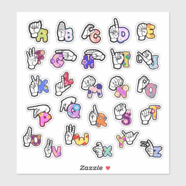 Floral ASL Alphabet Sticker (Blatt)