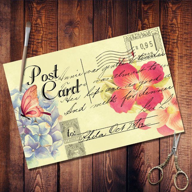 Floral Australian Postcard Ephemera Decoupage Seidenpapier (Von Creator hochgeladen)