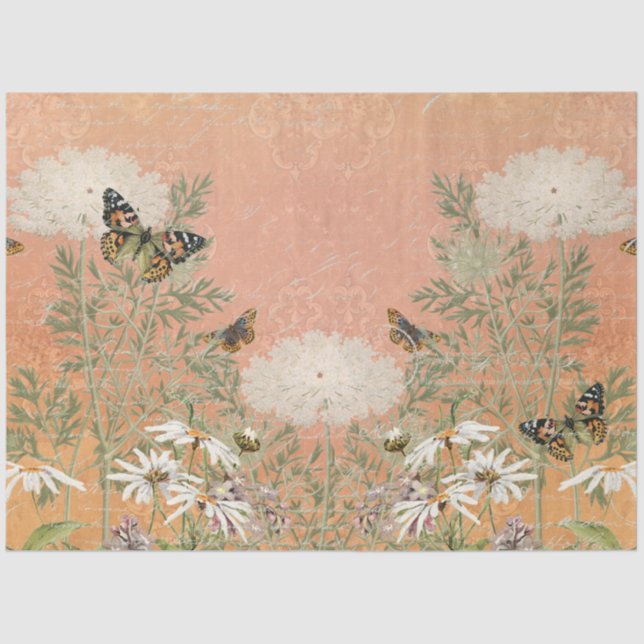 Floral Autumn Paris Butterfly Ephemere Decoupage Seidenpapier (Vorderseite)