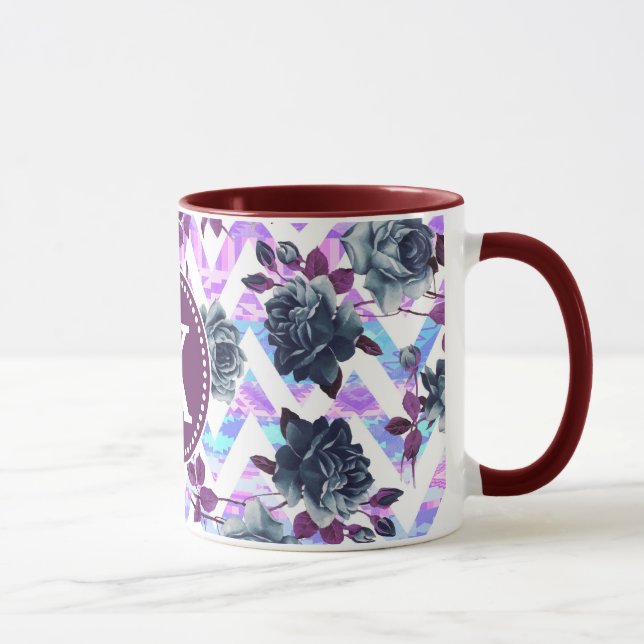 Floral Aztec Zickzack Monogramm Tasse (Rechts)