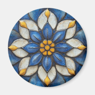 Floral Azulejo Blau Weiß und Gelb Magnet