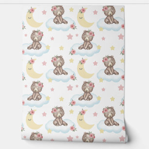 Floral Baby Bear Cloud Stars Moon Woodland Tiere Tapete