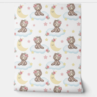 Floral Baby Bear Cloud Stars Moon Woodland Tiere Tapete