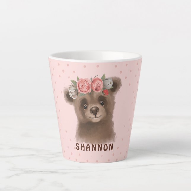 Floral Baby Bear Latte Tasse (Vorderseite)