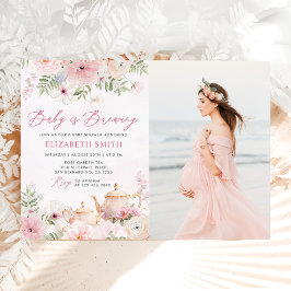 Floral Baby Brewing Tee Party Baby Shower Foto Einladung