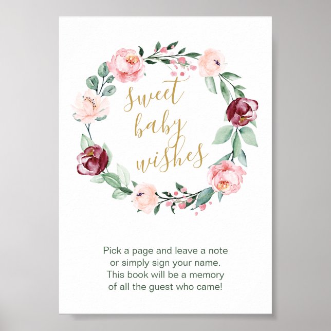 Floral Baby Dusche Gästebuchzeichen Poster (Vorne)