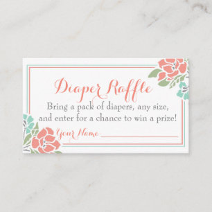 Floral Baby Duwer Windelwanne Raffle Ticket Coral Begleitkarte