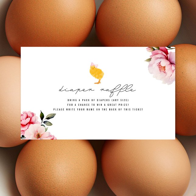 Floral Baby Girl Chick Diaper Raffle Begleitkarte (Von Creator hochgeladen)