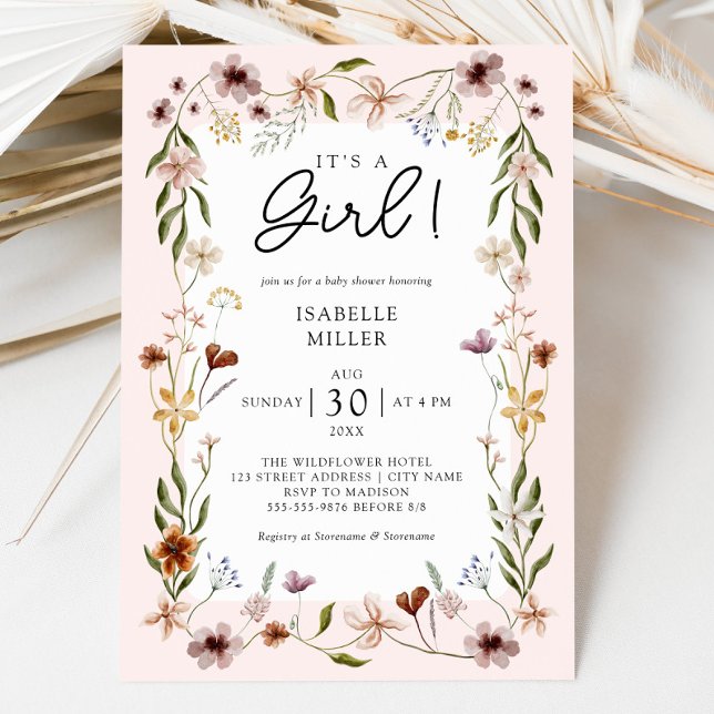 Floral Baby Girl Dusche Pink Einladung (Floral Baby Girl Shower Pink Invitation)
