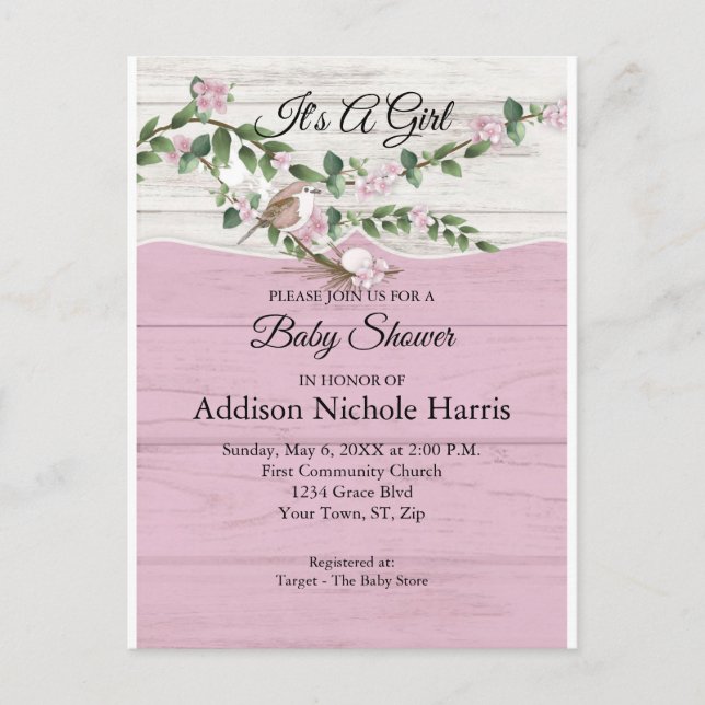 Floral Baby Girl Duwer Whitewusch Barn Wood Postkarte (Vorderseite)