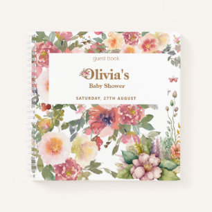 Floral Baby Girl Shower Party Gästebuch Notizbuch