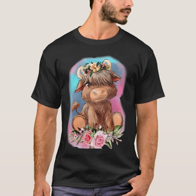 Floral Baby Highland Cow Farm Animals Western Coun T-Shirt (Vorderseite)