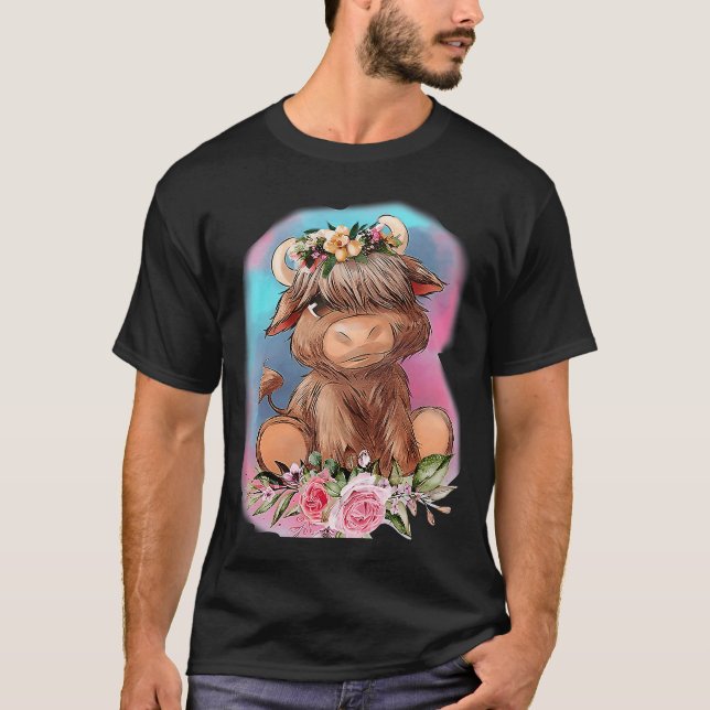 Floral Baby Highland Cow Farm Animes Western Coun T-Shirt (Vorderseite)