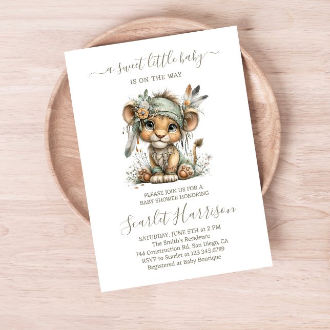 Floral baby lion Baby Shower Invitation Einladung (Von Creator hochgeladen)