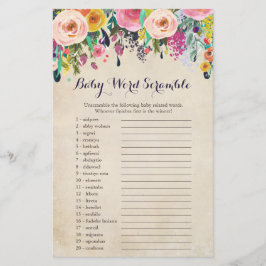 Floral Baby Shooter Word Scramble Game Cards