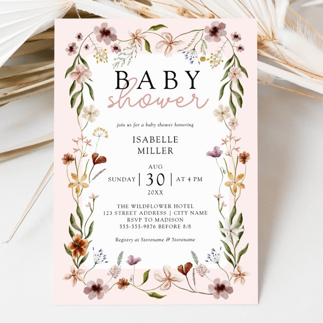 Floral Baby Shower Boho Wildblumen Einladung (Floral Baby Shower Boho Wildflowers Invitation)