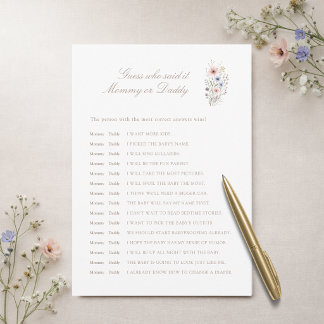 Floral Baby Shower Game Guess Who Said It Card Einladung
