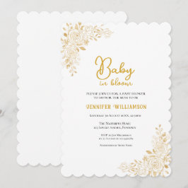 Floral Baby Shower invitation, gold tones Einladung