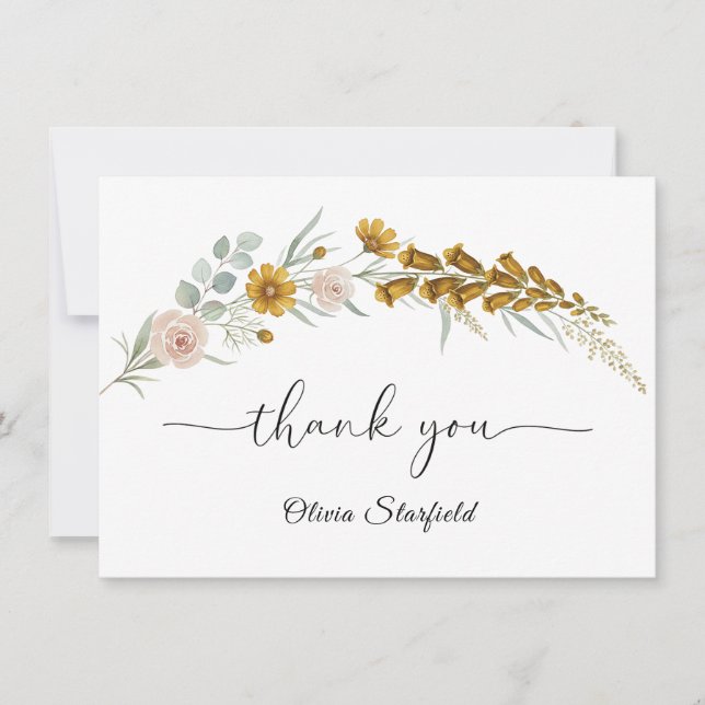 Floral Baby Shower yellow wildflower watercolor Dankeskarte (Vorderseite)