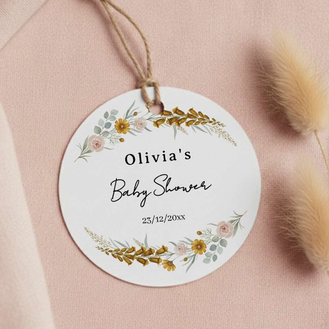 Floral Baby Shower yellow wildflower watercolor Geschenkanhänger (Von Creator hochgeladen)