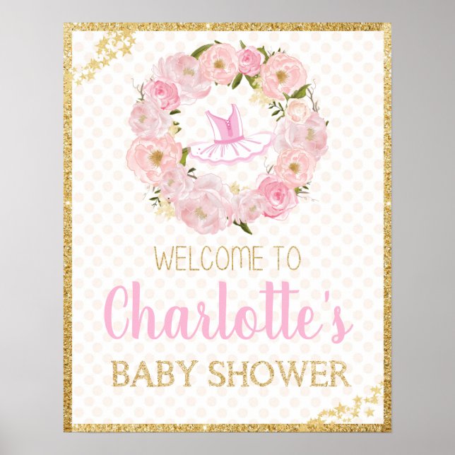 Floral Ballerina Baby Dusche Begrüßungszeichen Pla Poster (Vorne)