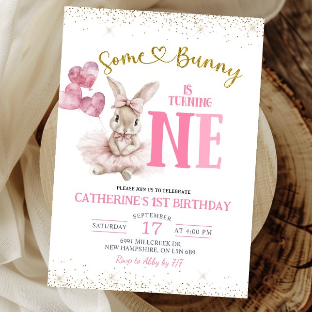 Floral Ballerina Bunny First Birthday Invitation Einladung (Von Creator hochgeladen)