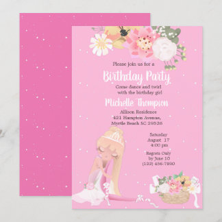 Floral Ballerina Pink Zum Geburtstag Einladung