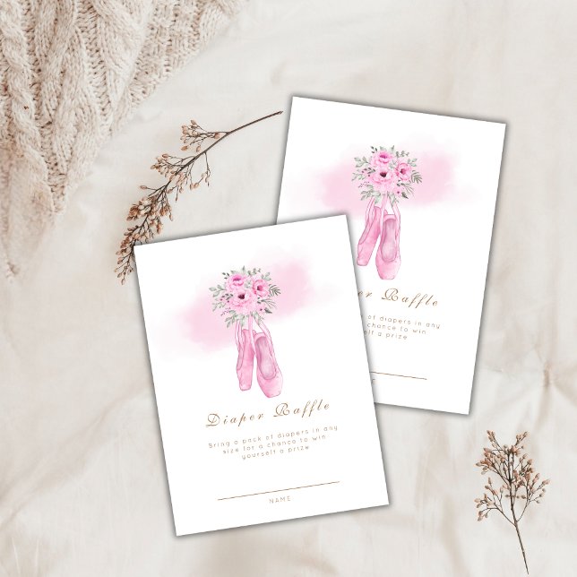 Floral Ballerina Schuhe Windelwinddusche Begleitkarte (Floral Ballerina Shoes Diaper Raffle Baby Shower Enclosure Card)