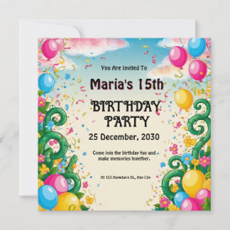 Floral Balloon Celebration for Birthday Einladung