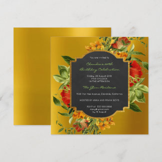 Floral Barock Geburtstag Gold Rahmen Schwarzer Mus Einladung