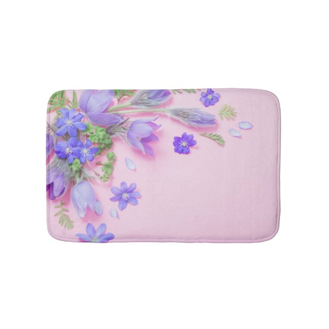 Floral Bath Mat | Blue Wildflowers Memory Foam Rug Badematte (Vorderseite)