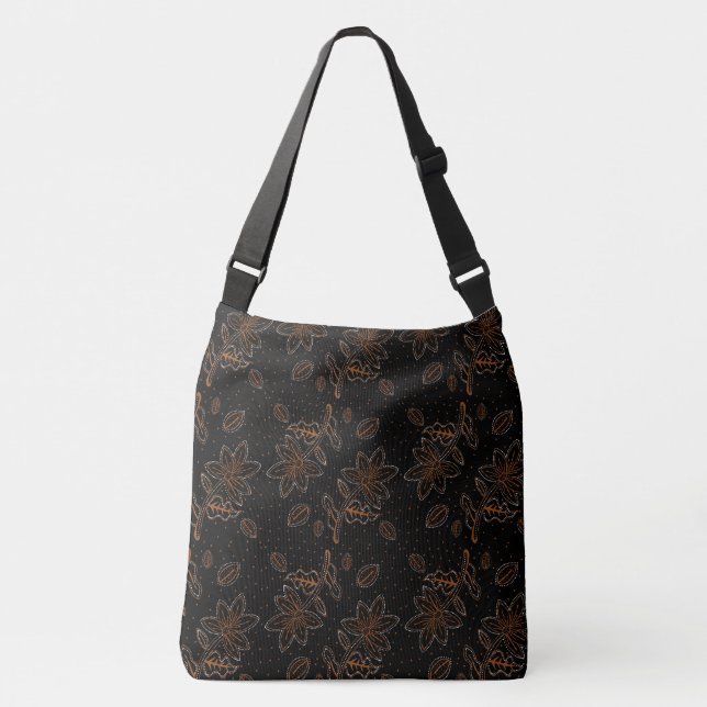 Floral Batik Muster Dot Gold Black Tragetaschen Mit Langen Trägern (Vorderseite)
