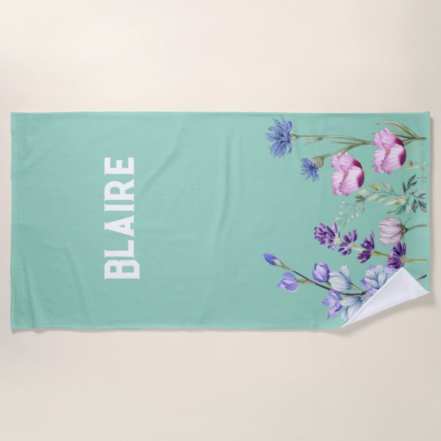 Floral Beach Handtuch individuell mit Namen (Vorderseite)