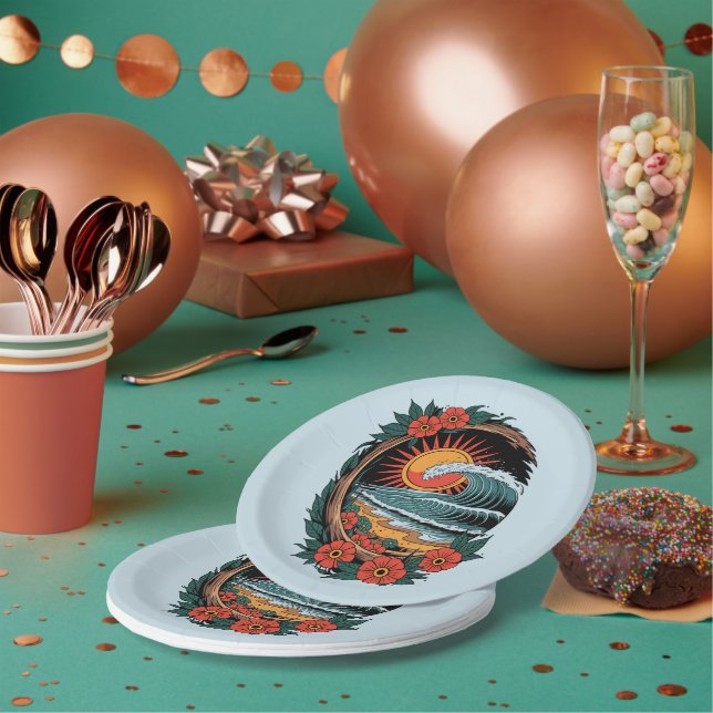 Floral Beach Lover Sunset Vacation Geschenk Retro Pappteller (Multi)