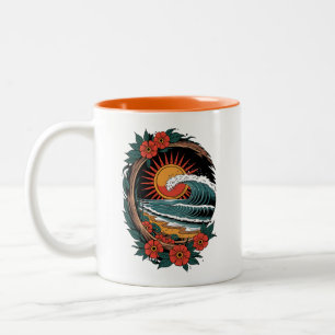 Floral Beach Lover Sunset Vacation Geschenk Retro Zweifarbige Tasse