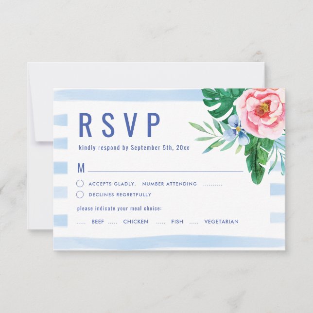 Floral Beach Tropical Luau Meal Choice Hochzeit RSVP Karte (Vorderseite)