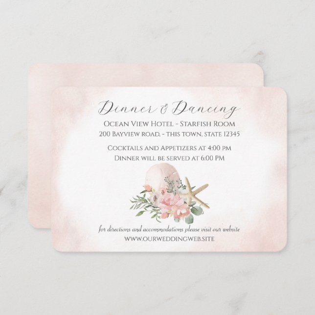 Floral Beach Wedding Empfang Card Begleitkarte (Vorne/Hinten)