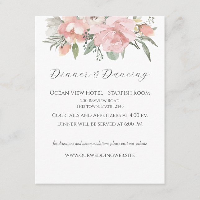 Floral Beach Wedding Empfang Card Begleitkarte (Vorderseite)