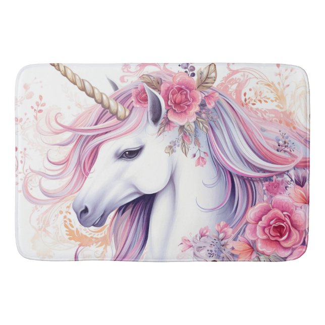 Floral Beautiful Unicorn Badematte (Vorderseite)