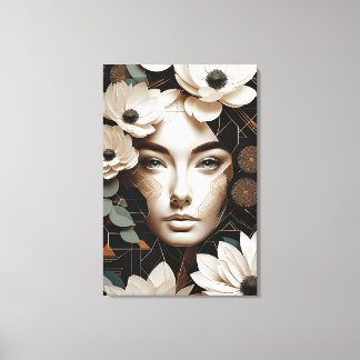 Floral Beauty - Abstract Woman Portrait Modern Art Leinwanddruck