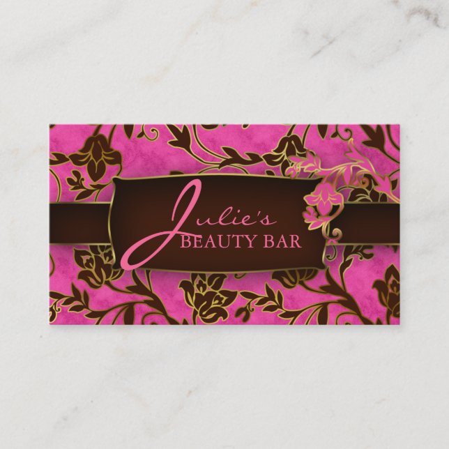 Floral Beauty Business Card Gold Trial Rosa Braun  Visitenkarte (Vorderseite)