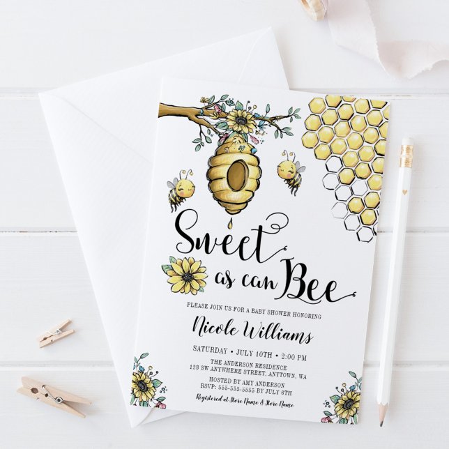 Floral Beehive Honey Sweet Bee Girl Baby Dusche Einladung (Von Creator hochgeladen)